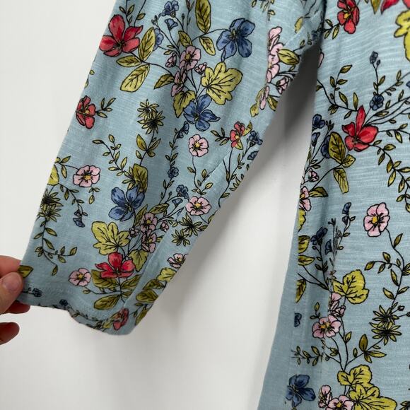 J. Jill Floral Top Blue Cotton Panel Asymmetrical Boat Neck Size S‎ - Picture 6 of 10